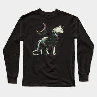 Mystic Unicorn Cat Under The Moonlight Long Sleeve T-Shirt